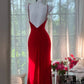 Red rhinestone long satin ball gown evening dress party dress date dress prom dress gh4679