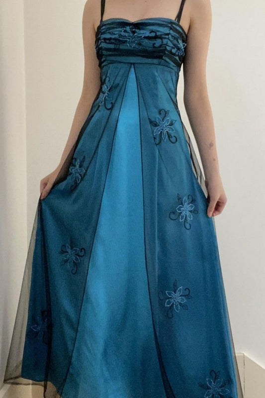 girlhomeshops-Blue Delicate Beaded Chiffon Long Dress gh6249