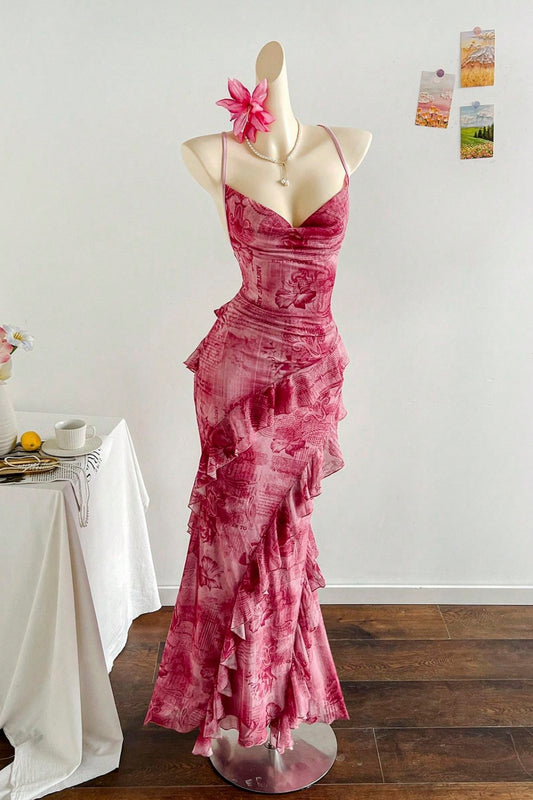 girlhomeshops-Pink Floral Strapless Party Dress gh6104