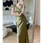 Girlhomeshops-Green open back elegant dress, French country style dress, wedding guest dress, prom dress, birthday dress, evening dress, party dress gh5157