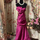 Pink Retro Fashion Elegant Long satin Ruffled Ball Gown Evening Dress gh3221