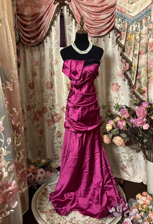 Pink Retro Fashion Elegant Long satin Ruffled Ball Gown Evening Dress gh3221