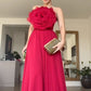 Red unique design three-dimensional rose long elegant ball gown evening dress wedding guest dress gh3119