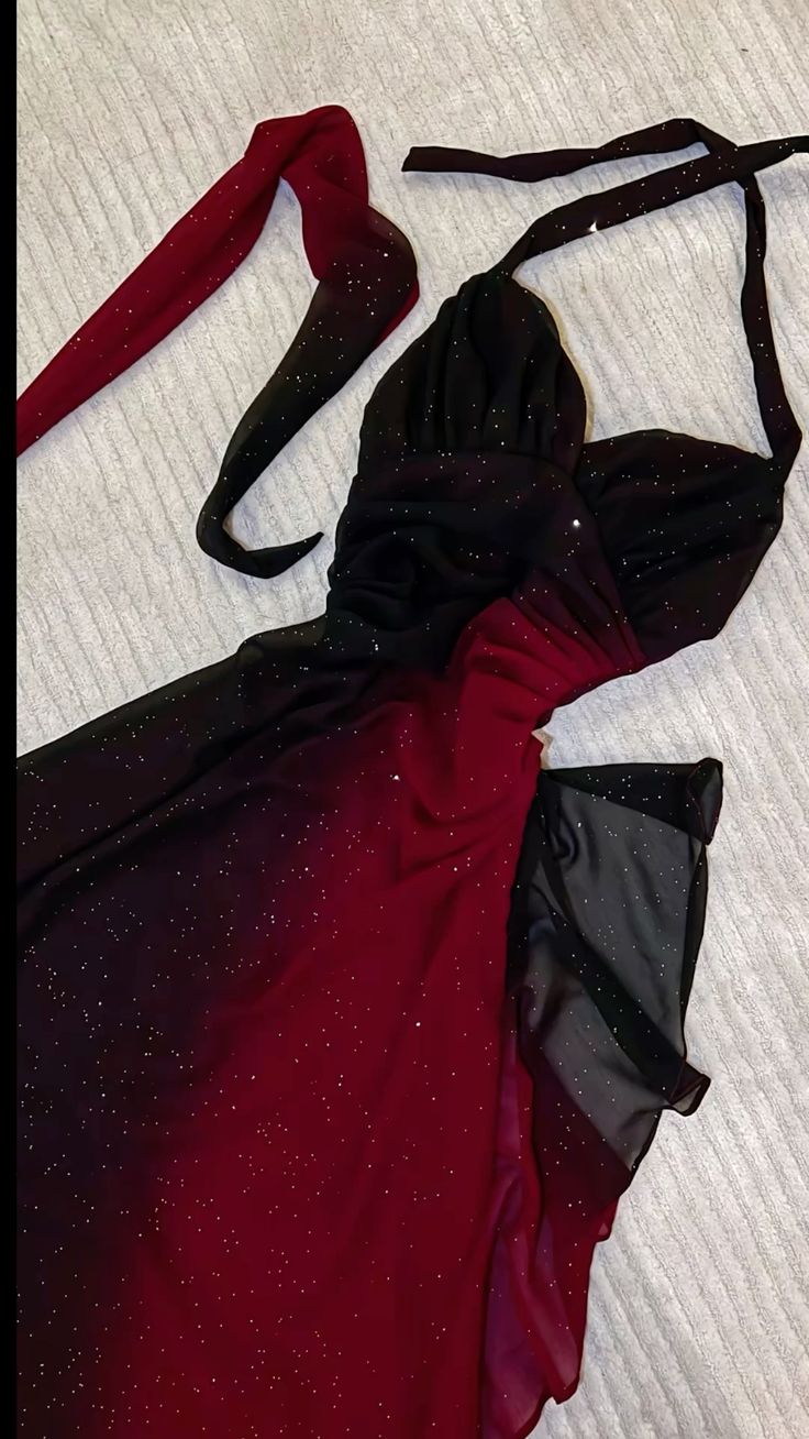 Black red fashion gradient shiny long chiffon prom dress evening dress party dress gh4881