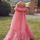 Pink Fashion Long Ruffle Neck Chiffon Formal Prom Dress Evening Dress Wedding Guest Dress gh3072