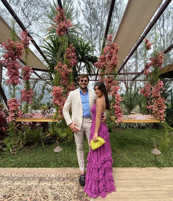 Purple New Fashion V-neck Spaghetti Strap Long Ruffle Chiffon Ball Gown Evening Dress Wedding Guest Dress gh3482