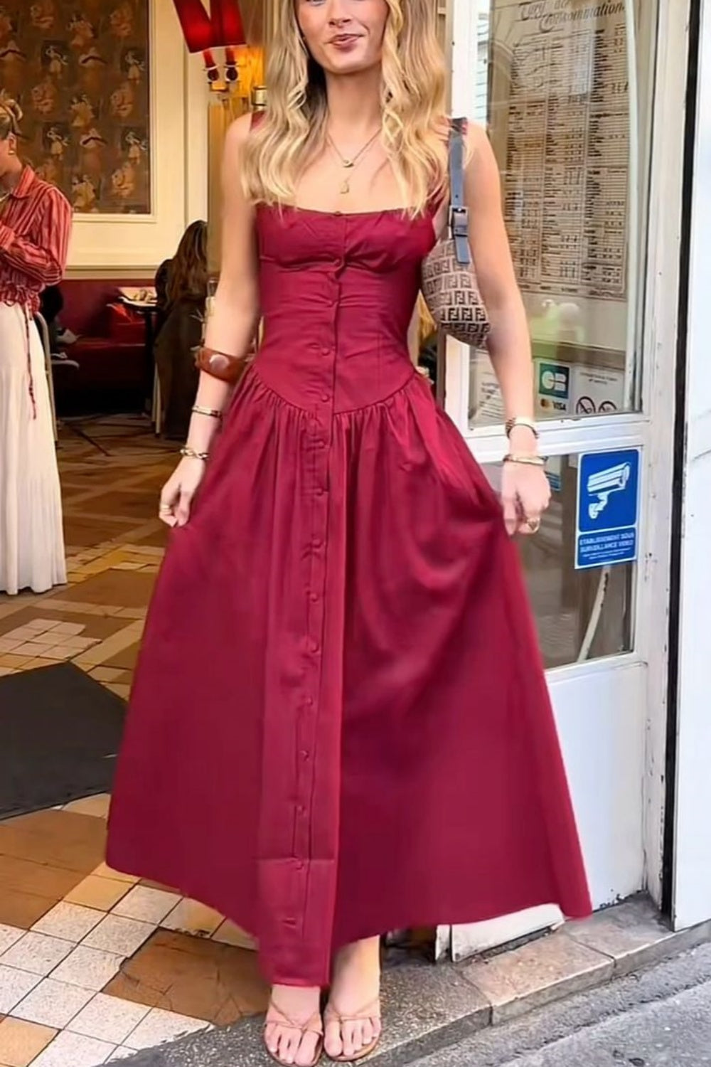 girlhomeshops-Burgundy chiffon long dress gh6144