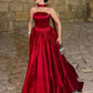 Halter Neck Burgundy Satin Ball Gown | Luxury Elegant Waist-Tied Train Maxi Dress for Gala Ball gh6474