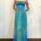 Blue shiny fashion gradient gold spray retro elegant sling long tulle prom dress evening dress party dress gh3458