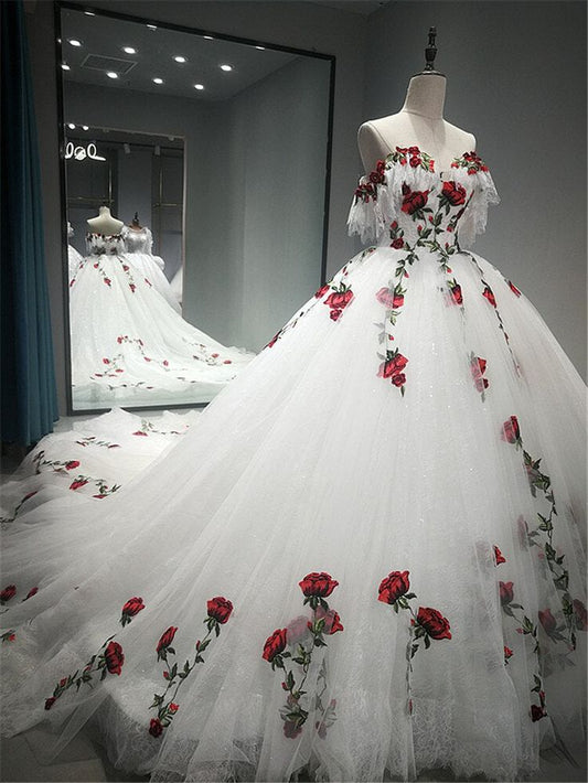 Robe de soirée longue en tulle avec appliques de roses délicates et magnifiques, robe de mariée gh3341