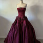 girlhomeshops-- Burgundy vintage long satin dress gh5727