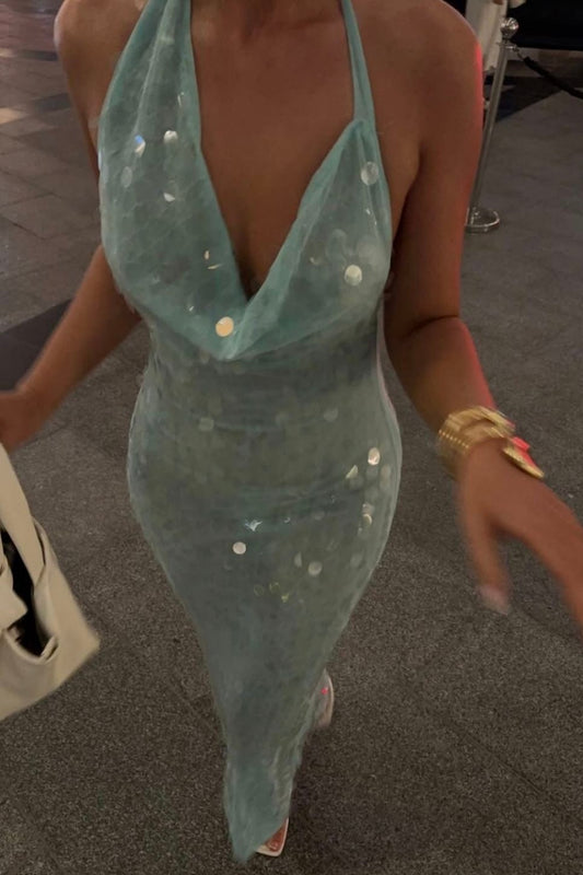 girlhomeshops-Blaues langes Tüll-Ballkleid mit Pailletten gh5968