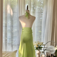Robe de soirée longue en mousseline de soie, élégante et brillante, vert clair, avec perles exquises, pour anniversaire, mariage, fête, bal, Saint-Valentin, gh4038
