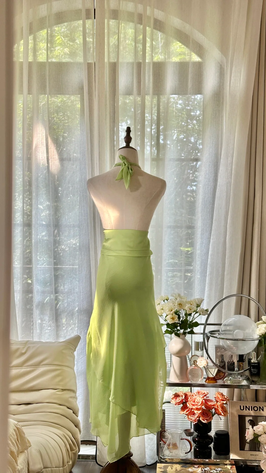 Robe de soirée longue en mousseline de soie, élégante et brillante, vert clair, avec perles exquises, pour anniversaire, mariage, fête, bal, Saint-Valentin, gh4038