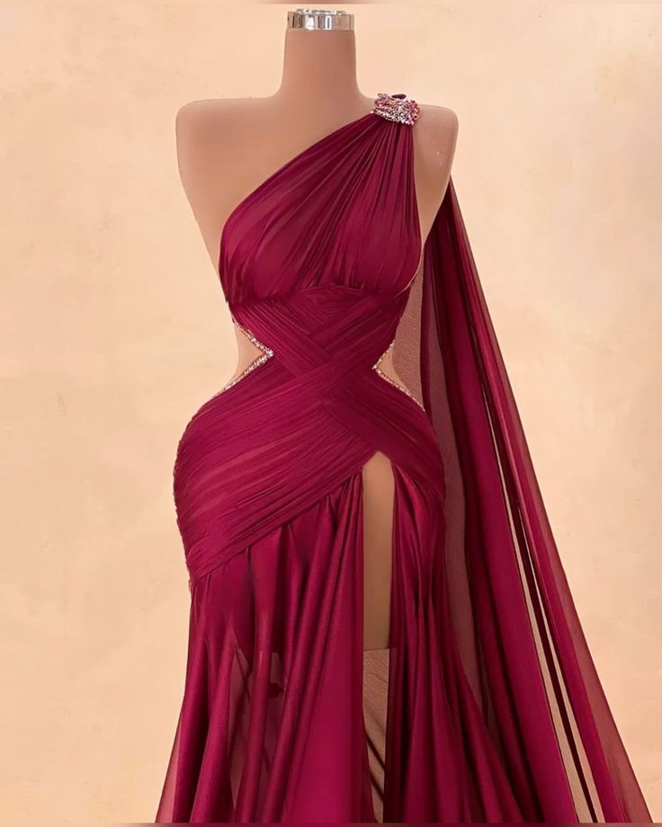 Girlhomeshops-Plum color fashionable one-shoulder sexy elegant long chiffon Prom Dress evening dress gh5039