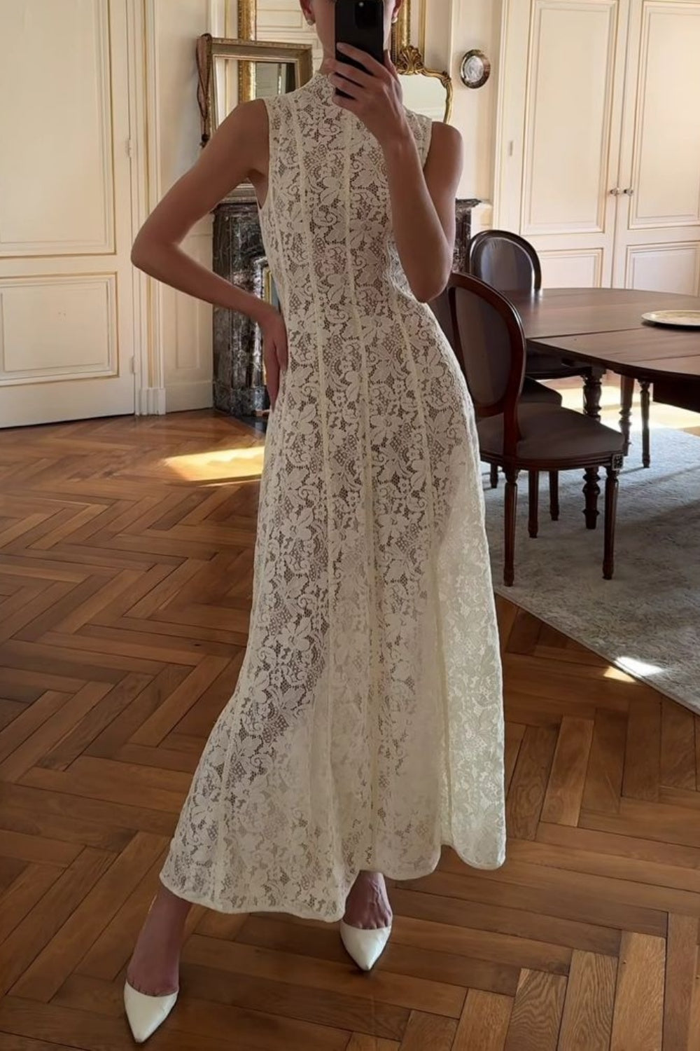 girlhomeshops-Weißes, exquisites, langes, schmales Ballkleid aus Spitze, gh5931