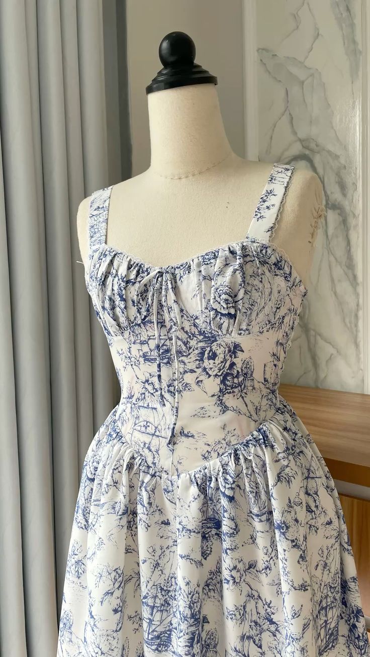 girlhomeshops-- Robe de soirée courte en mousseline de soie, élégante, à fleurs bleues, pour femmes et filles, robe de soirée de jardin, porcelaine bleue et blanche gh5718