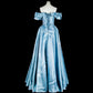 girlhomeshops-Elegant long satin formal ball gown in blue gh6136