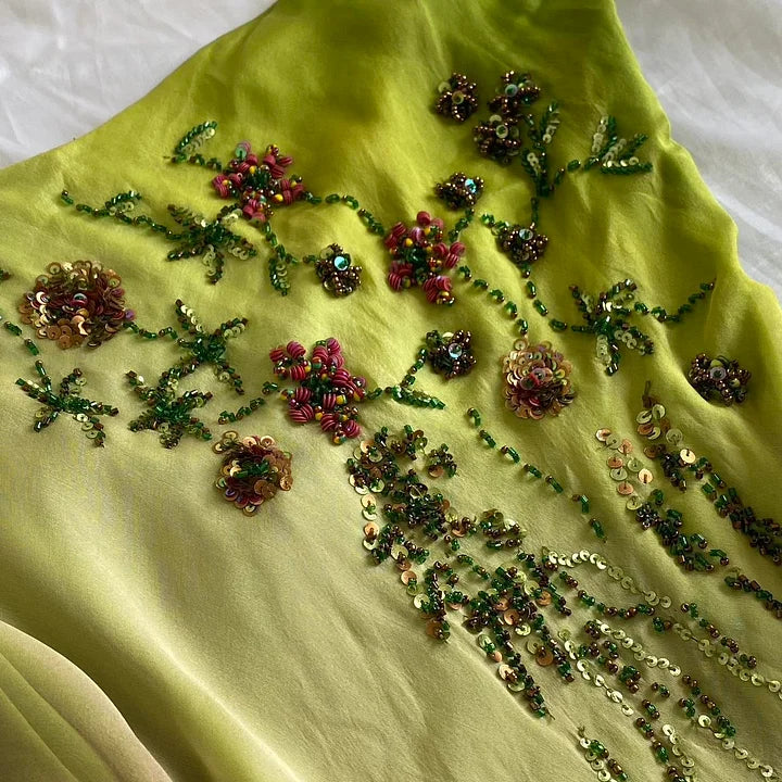 Robe de soirée longue en mousseline de soie à perles exquise dégradé de mode verte gh3512