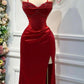Rot wunderschöne exquisite mode glänzende spaghetti-trägern schlitz meerjungfrau schlanke lange satin ballkleid abendkleid partykleid gh3230