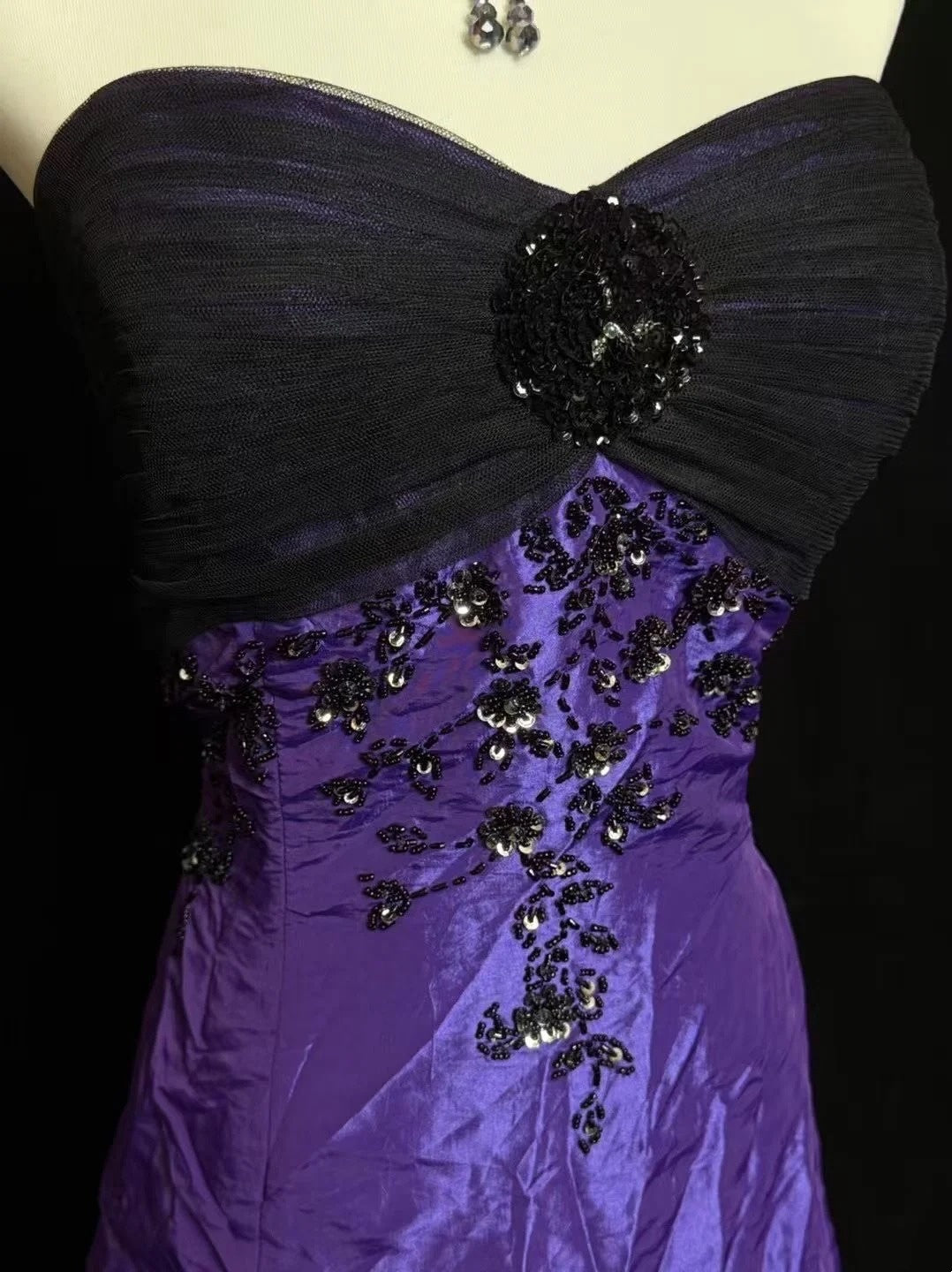 girlhomeshops-Purple Exquisite Beaded Long Satin Ball Gown gh6289