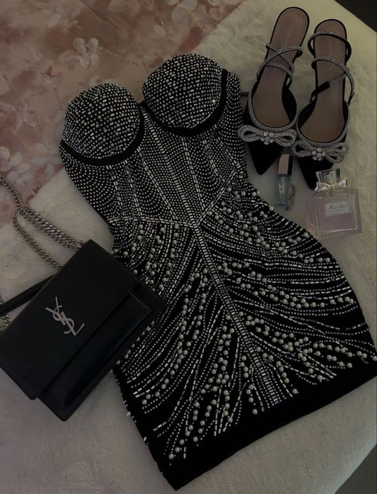 Girlhomeshops-Black Sparkly Beaded Short Cocktail/Birthday Party Dress gh5014