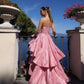 Pink Tube Top Fashion Elegant Layered Long Satin Ball Gown Evening Dress Party Dress gh3110