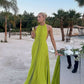 Yellow green fashion pleated backless long elegant chiffon ball gown evening dress party dress gh3127