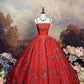 girlhomeshops-Red, Delicately Beaded, Floral Long Tulle Ball Gown gh6292