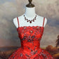 girlhomeshops-Red, Delicately Beaded, Floral Long Tulle Ball Gown gh6292