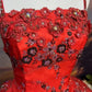 girlhomeshops-Red, Delicately Beaded, Floral Long Tulle Ball Gown gh6292