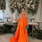 Orange Elegantes, fließendes A-Linien-Kleid mit schulterfreiem Satin, langes Ballkleid, Abendkleid für Hochzeitsgäste, Partykleid gh3093