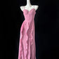 Pink unique stylish elegant spaghetti straps sweetheart neckline long chiffon ruffles floor length ball gown evening gown prom dress gh4075