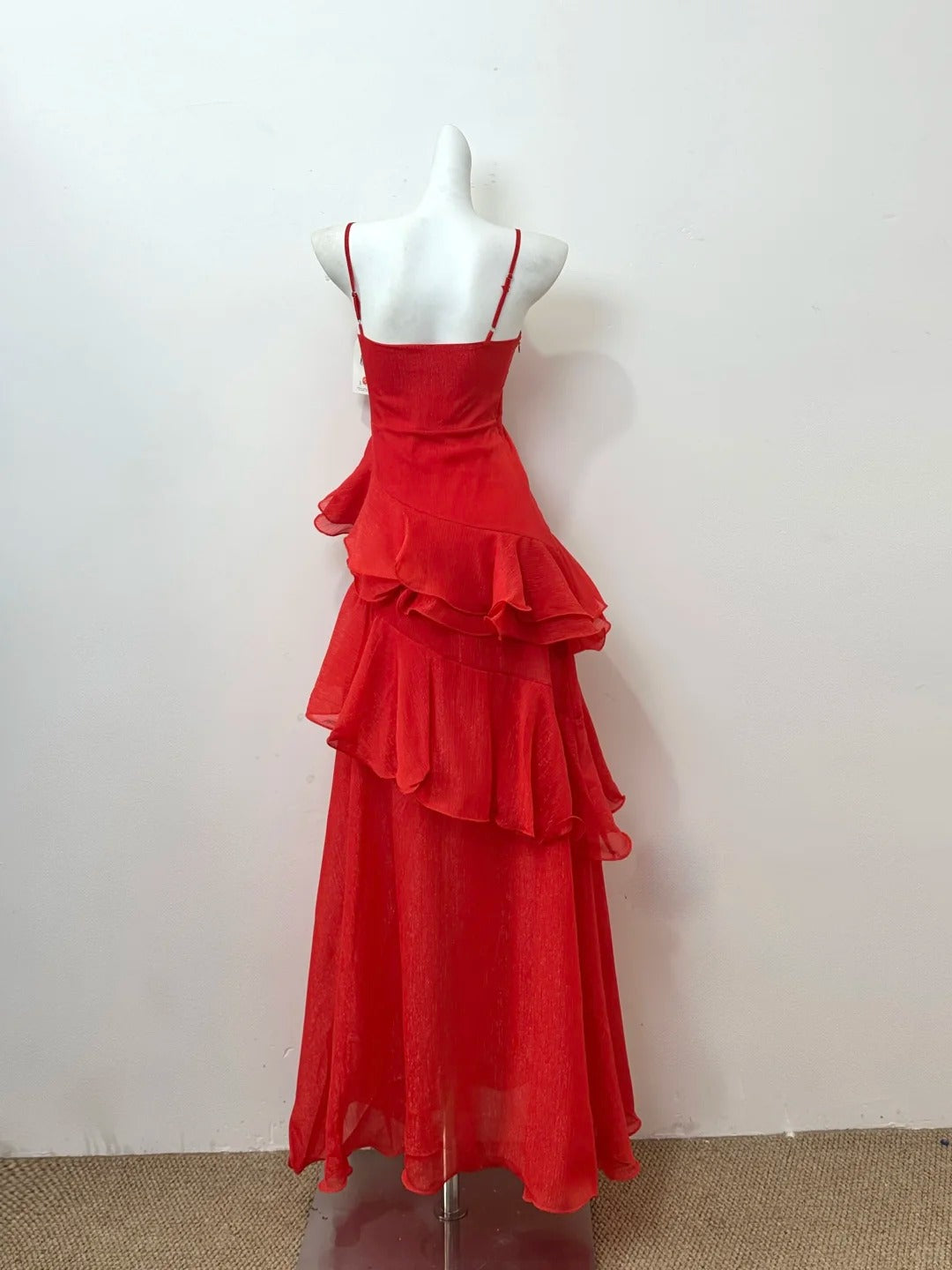 Red shiny fashion elegant long chiffon flowing romantic ruffle ball gown evening dress party dress prom dress gh4051