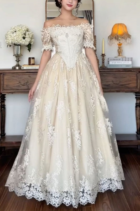 Girlhomeshops - Superbe robe de mariée longue en tulle et dentelle, à la mode, épaules dénudées, gh5839