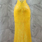 Yellow shiny fashion long sequin sexy slit prom dress evening gown party dress gh3290