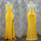 Yellow shiny fashion long sequin sexy slit prom dress evening gown party dress gh3290