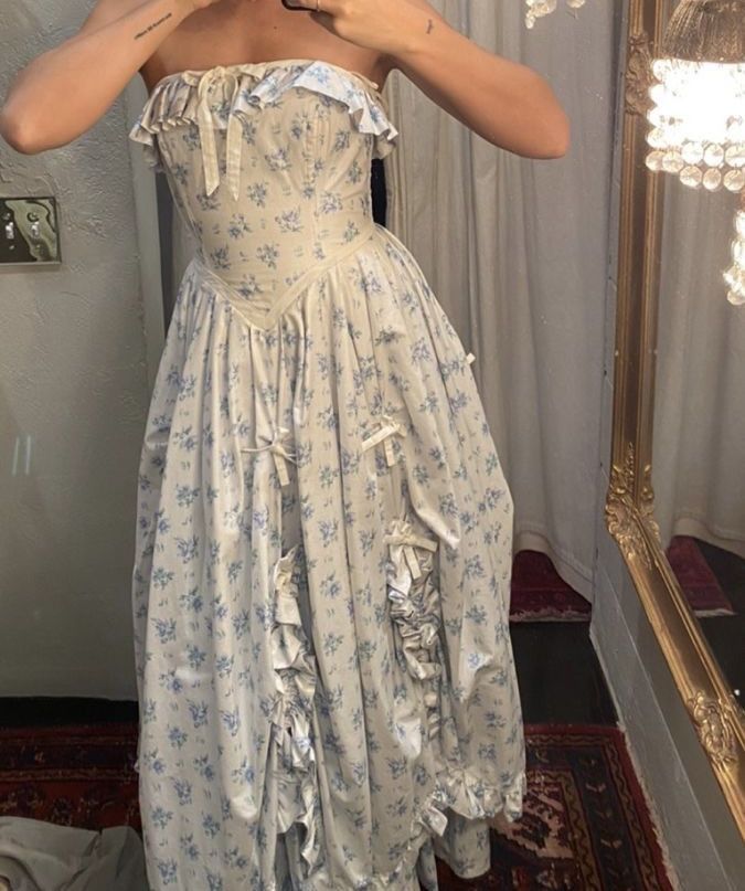 girlhomeshops – Elegantes, langes Chiffon-Heimkehrkleid mit blauem Blumenmuster für Frauen und Mädchen, Gartenpartykleid gh5716