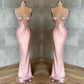 Girlhomeshops-Pink Beaded Elegant Long Satin Ball Gown Evening Dress Party Dress gh5030