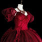 girlhomeshops-Burgundy Retro Sparkling Short-Sleeved Long Tulle Ball Gown gh6134