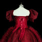 girlhomeshops-Burgundy Retro Sparkling Short-Sleeved Long Tulle Ball Gown gh6134