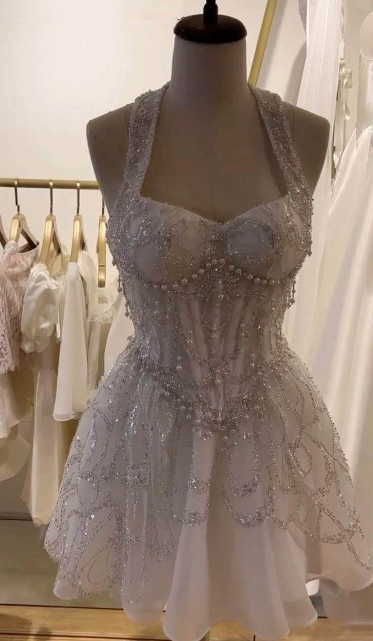 Girlhomeshops-White gorgeous beaded short tulle homecoming dress birthday party dress gh5327