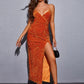 Orange shiny fashion long sequin sexy slit prom dress evening gown party dress gh3289
