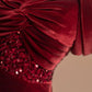 Burgundy Velvet Beading Elegant Fashion Long Mermaid Slim Prom Dress Evening Dress Party Dress gh4877