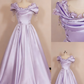 Formal Dress Lilac Satin Off-the-Shoulder 3D Flower Train Gown gh6388