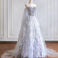 Girlhomeshops - Robe de mariée longue en tulle gris violet avec plumes et diamants, perles exquises, gh5486