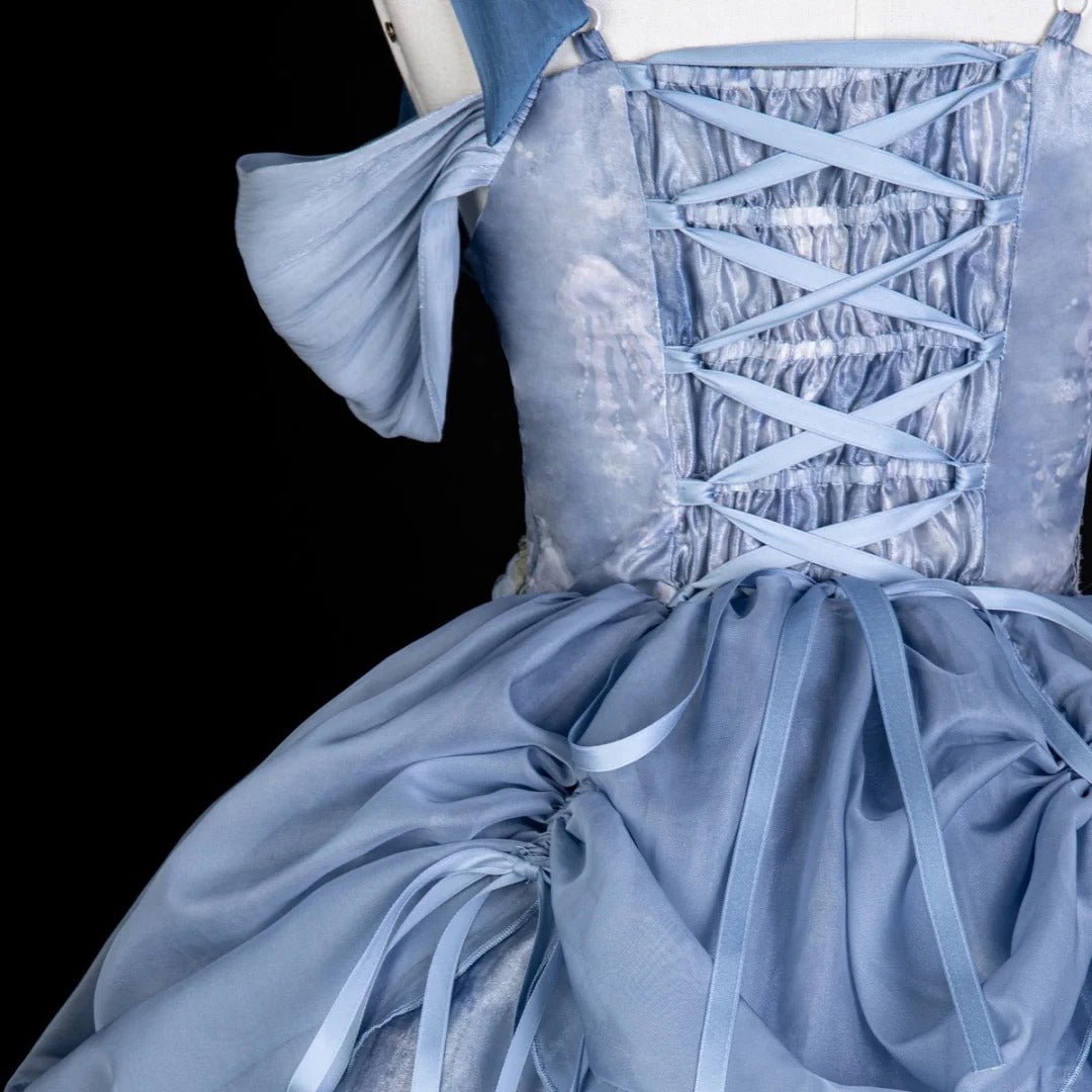 Girlhomeshops-Blaues süßes, modisches, kurzes Tüll-Heimkehrkleid, Geburtstagskleid, gh5344