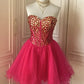 ❤️Pink retro noble princess short homecoming dress sequined tulle ball dress evening dress gh4392