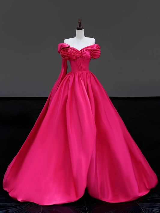 Girlhomeshops -Pink elegant long satin prom dress evening dress party dress gh5122