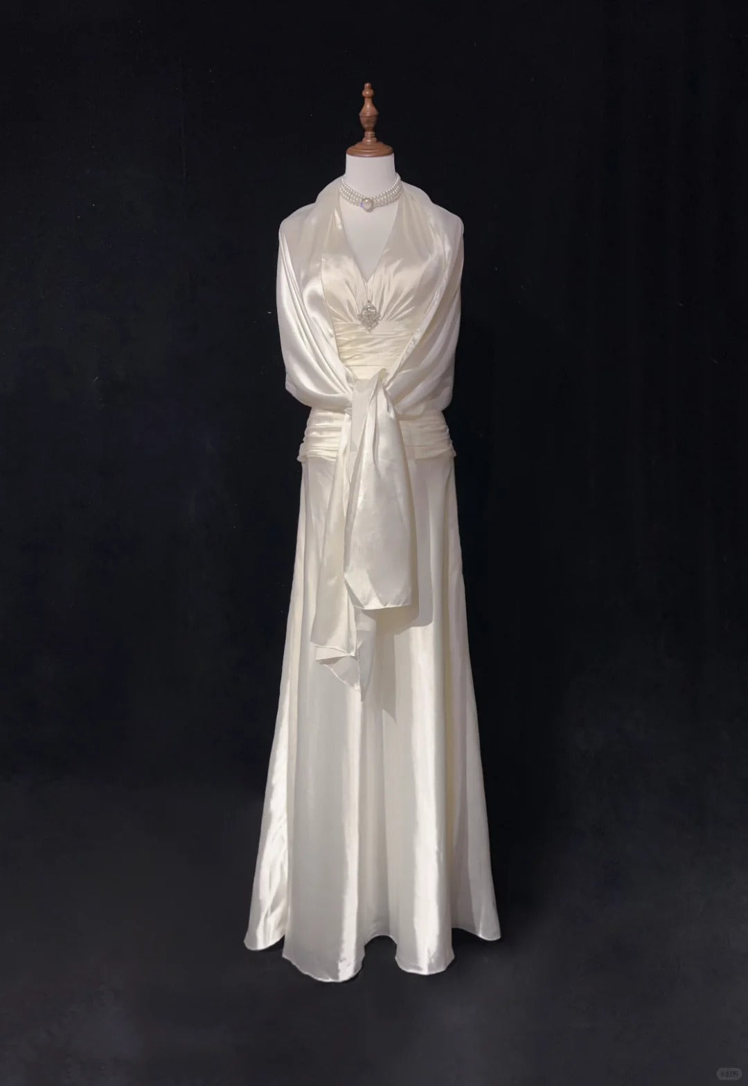 Robe de soirée élégante en satin blanc ivoire, style vintage, longue, robe de bal, robe de remise de diplôme, robe de mariée, gh4490